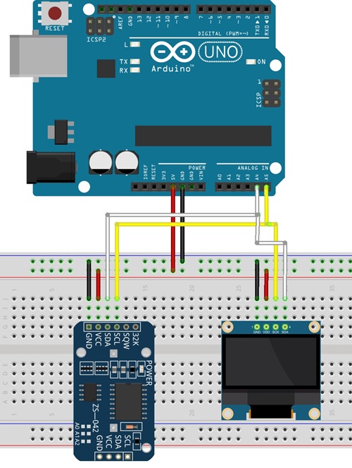 Arduino digital clock ds3231 and oled display - schematic diagram