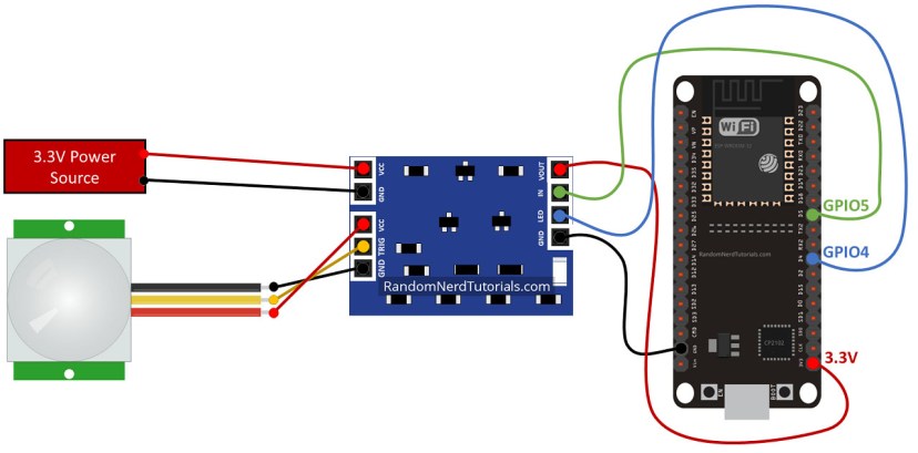 Latching Power Circuit ESP32 Connected Triggered By PIR Motion Sensor