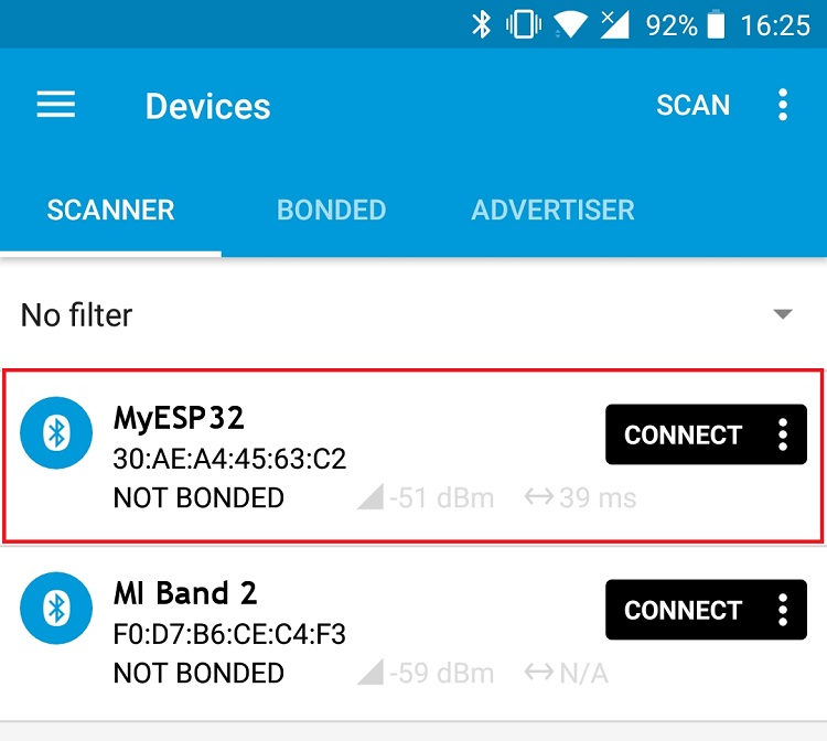 nRF Connect for Mobile from Nordic connect to myESP32