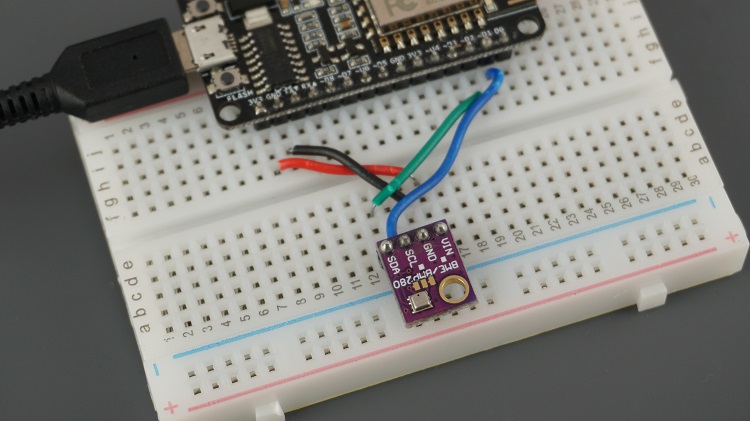 ESP8266 with BME280 I2C sensor module on Breadboard