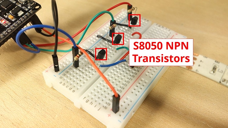 ESP32/ESP8266 RGB LED Strip Circuit and Schematic NPN transistor