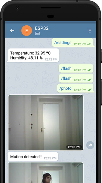 Control ESP32-CAM with Telegram Take Photos Control Outputs Request Sensor Readings and Motion Notifications Demonstration