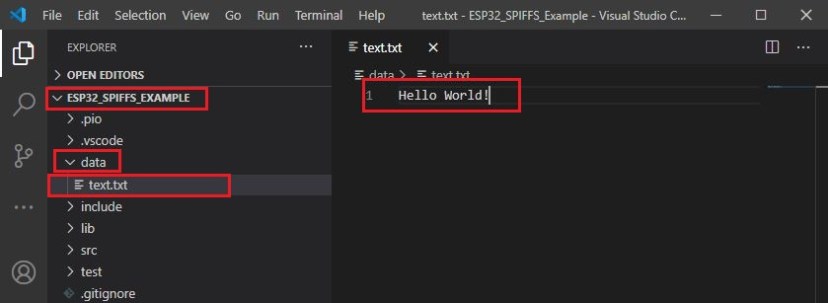 Create text file VS Code PlatformIO ESP32