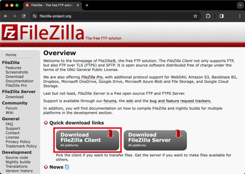 Download FileZilla File Transfer Protocol FTP Client Mac computer