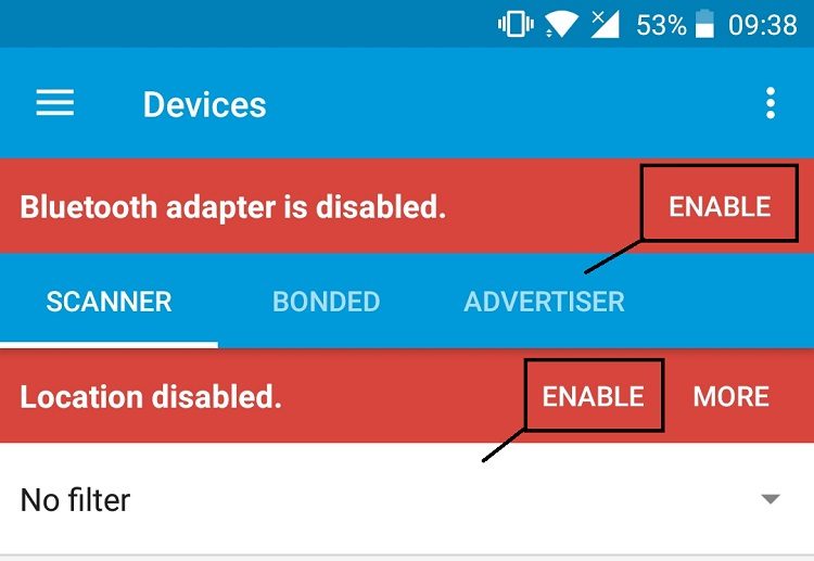 nRF Connect for Mobile from Nordic enable