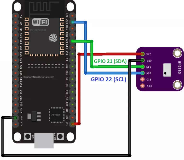 ESP32 with BME280 Wiring Schematic Diagram I2C