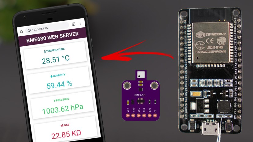 ESP32 BME680 Gas sensor humidity barometric pressure ambient temperature gas air quality Arduino IDE Web Server
