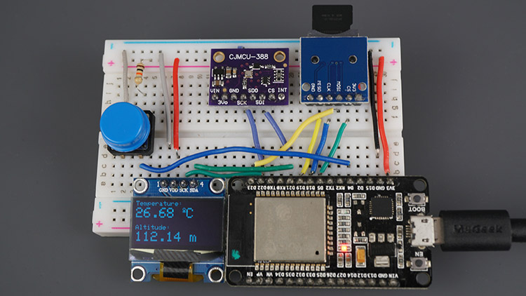 ESP32 BMP388 Sensor Altitude Pressure Temperature Arduino Oled SSD1306 MicroSD Card Demonstration