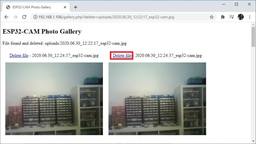 ESP32-CAM delete file from gallery php