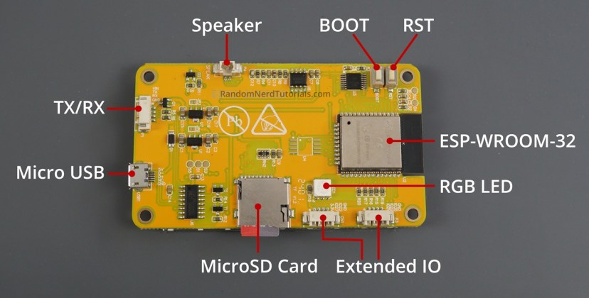 ESP32 Cheap Yellow Display CYD Board ESP32-2432S028R back labeled