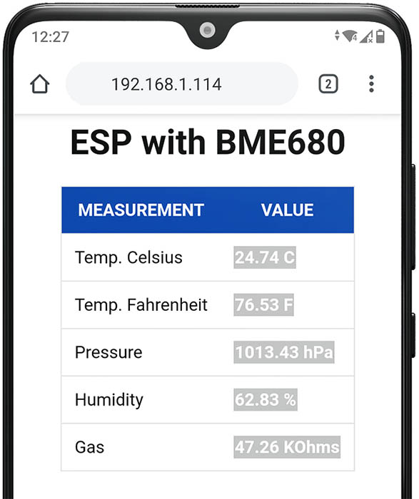 ESP32 ESP8266 MicroPython BME680 Web Server Test mobile responsive