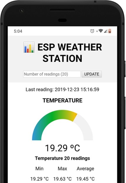 ESP32 ESP8266 Weather Station Data mobile responsive web page smartphone
