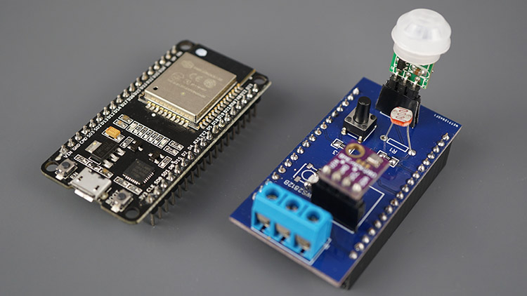 ESP32 IoT Sensor Shield PCB and ESP32 board