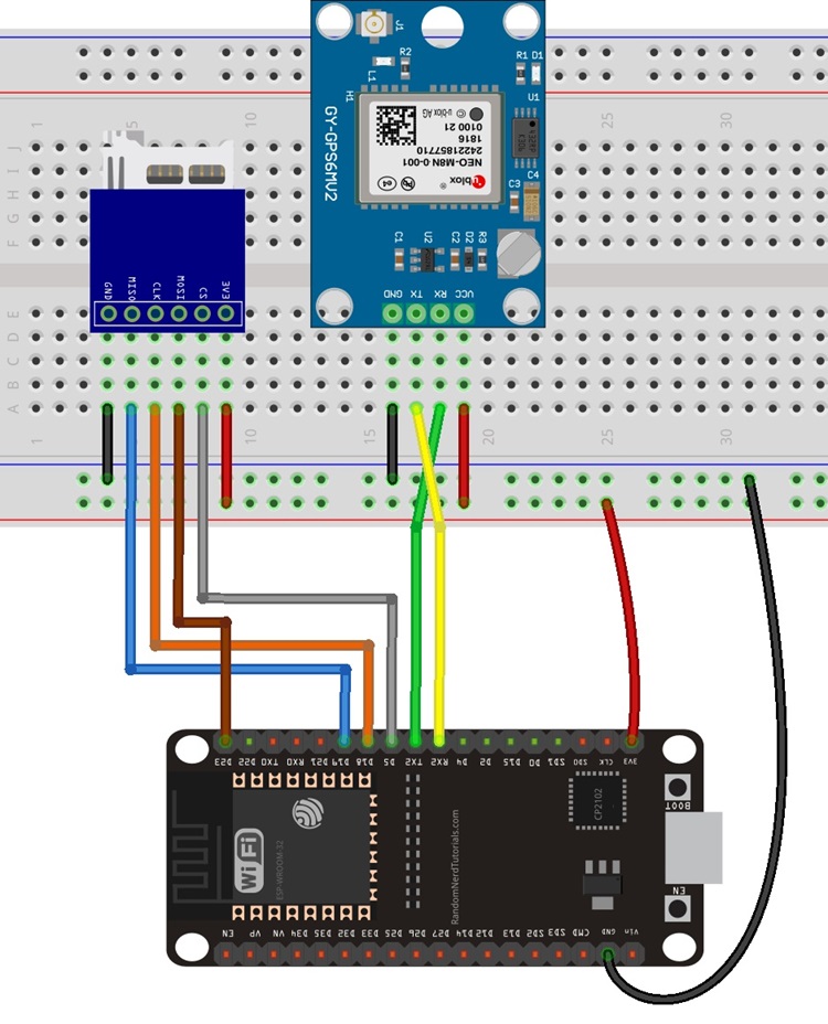 ESP32 GPS logger Circuit NEO-8M GPS Module circuit diagram
