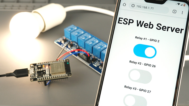 ESP32 Web Server controlling AC lamp with relay module