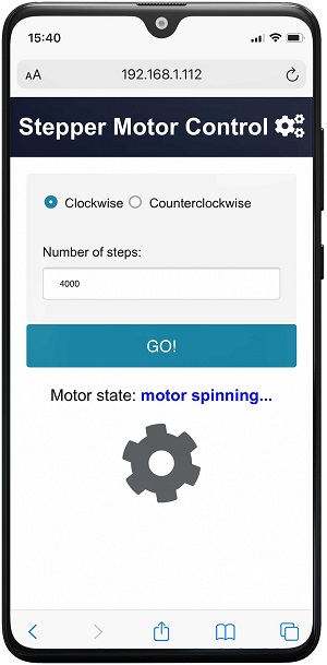 ESP8266 NodeMCU Stepper Motor Web Server Websocket Motor Spinning