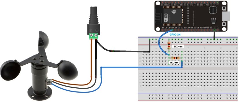 ESP32 with Wind Sensor Anemometer Circuit Diagram