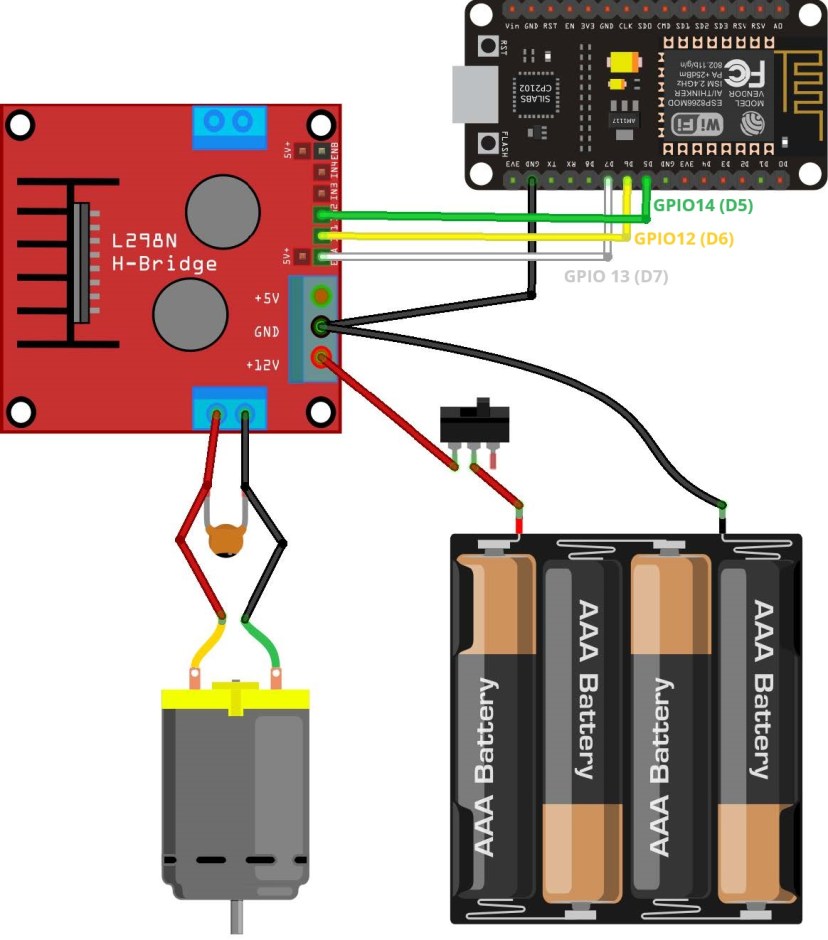 ESP8266 NodeMCU with DC Motor L298N Schematic Diagram
