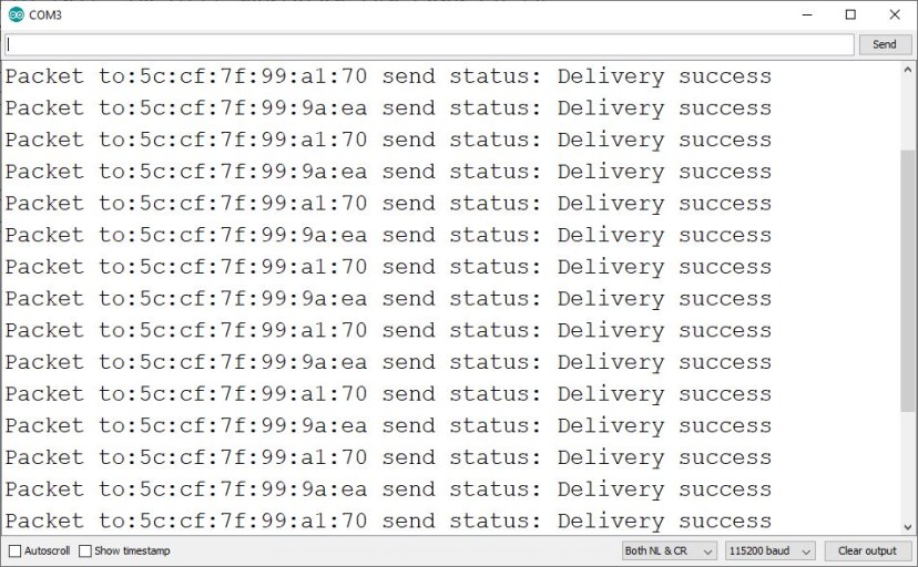 ESP8266 NodeMCU ESP-NOW Send Data To Multiple Boards Delivery Status Serial Monitor
