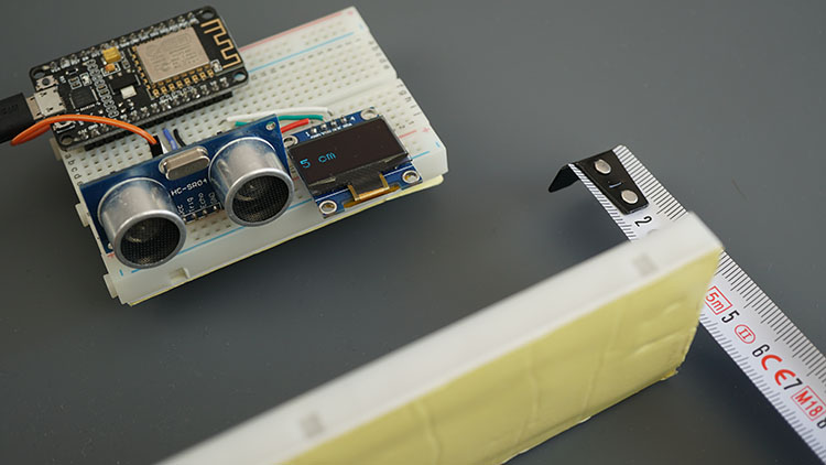 ESP8266 NodeMCU Board HC-SR04 Ultrasonic Sensor Module Arduino OLED Demonstration