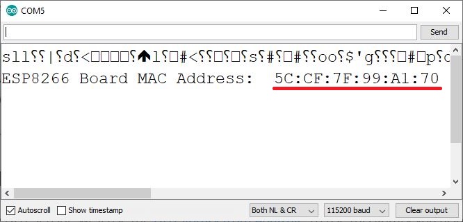 Getting the ESP8266 NodeMCU Receiver Board MAC Address