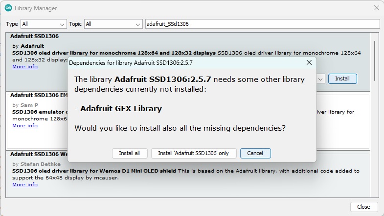 Installing SSD1306 OLED Library and Adafruit GFX library