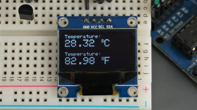 LM35 LM35DZ LM34 LM335 Arduino board OLED display temperature readings