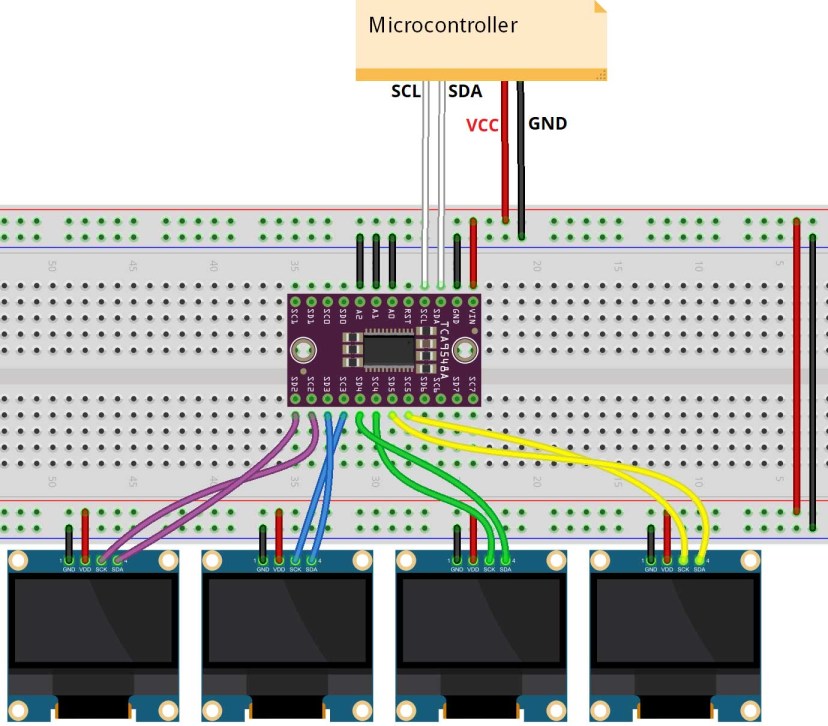 Multiple OLED Displays TCA9548A I2C Multiplexer wiring circuit diagram