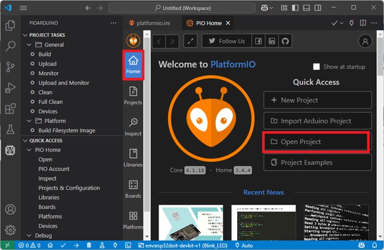 pioarduino open project