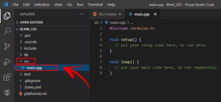 pioarduino vs code src folder