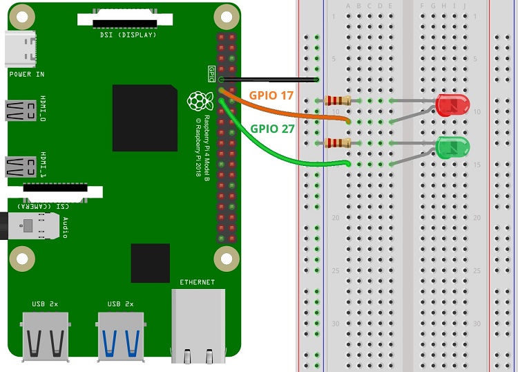 Raspberry Pi Wire two LEDs