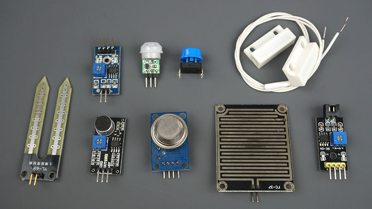 pushbutton motion detected by a PIR sensor magnetic reed switch or any other digital sensor