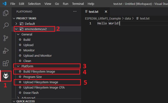 Upload Filesystem Image VS Code PlatformIO ESP8266