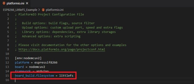 Use LittleFS as default filesystem ESP8266 VS Code + PlatformIO