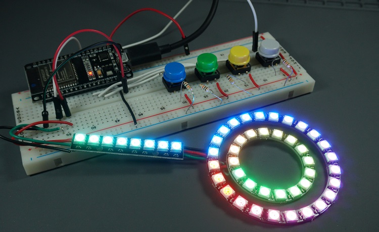ws2812b led with esp32 esp8266 micropython circuit