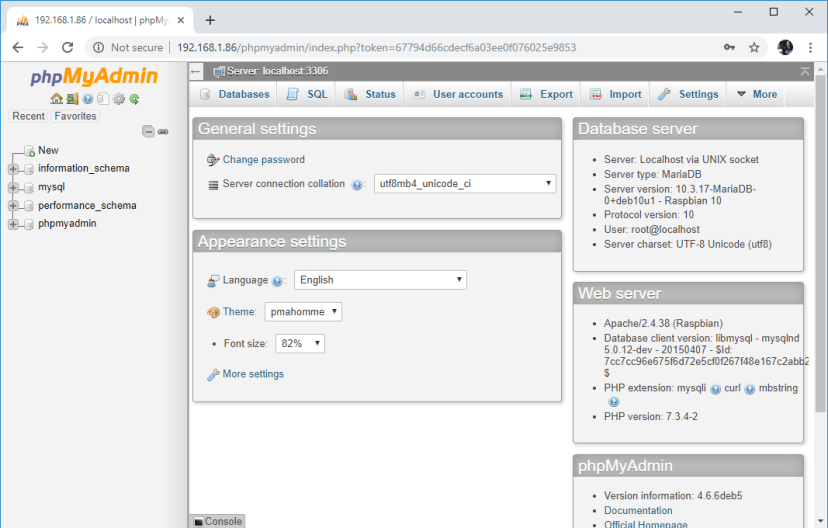 Raspberry Pi phpMyAdmin Local Database MySQL