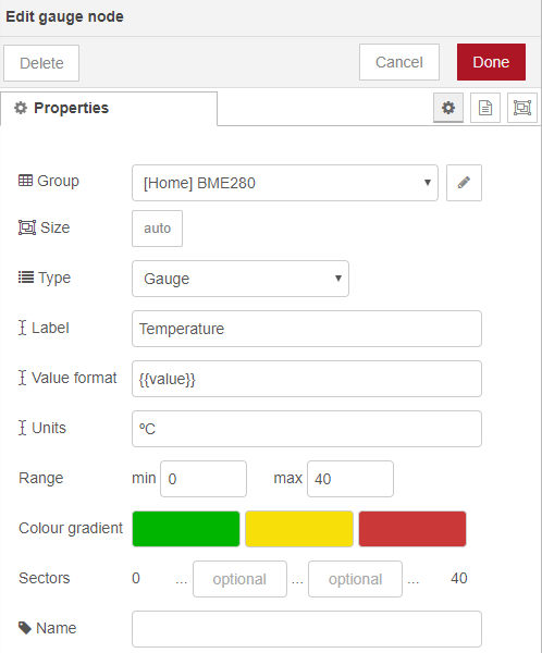 ESP32 Gauge Temperature Node-RED Flow