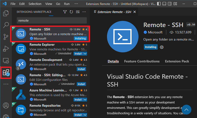 Installing Remote - SSH Extension on VS Code