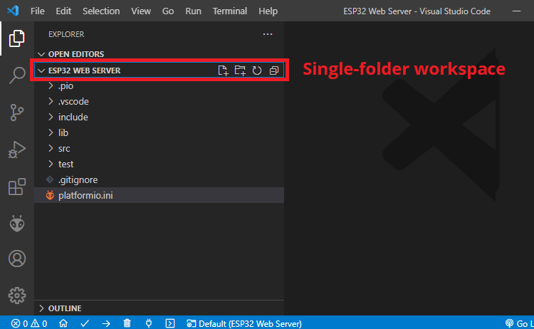 Single Folder Workspace VS Code ESP32 and ESP8266