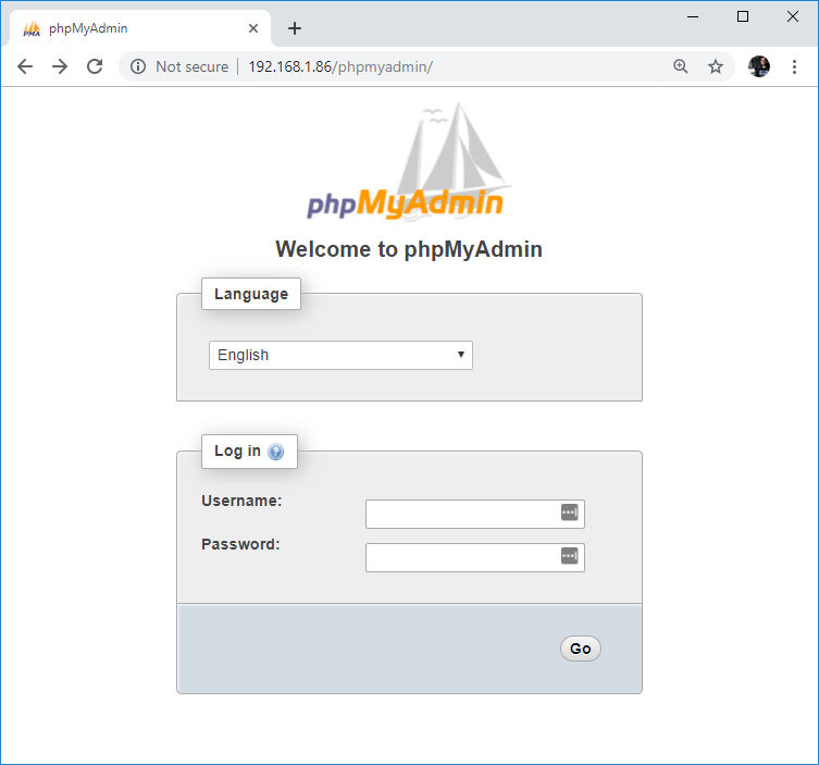 Raspberry Pi Open phpMyAdmin Login Page