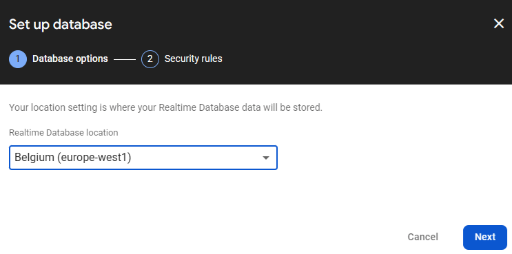 Firebase Realtime Database Set up location