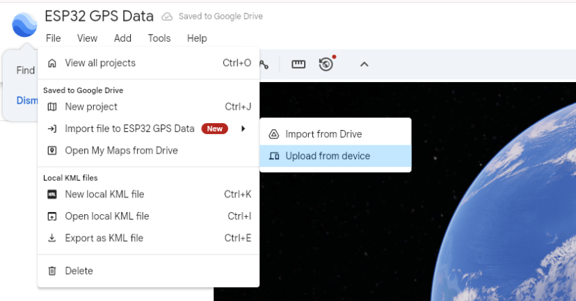 Upload file to Google Earth