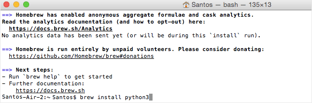 Microsoft Visual Studio Code VS Code installing Python 3 with brew command