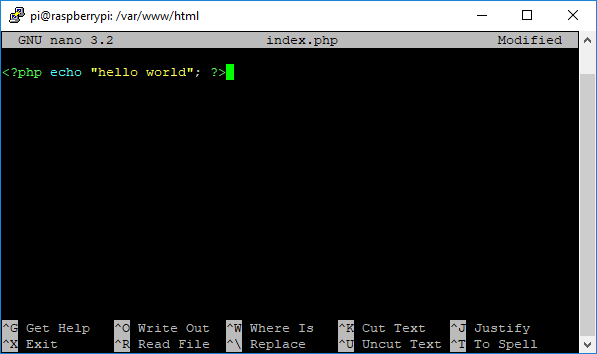 Raspberry Pi Create PHP Test File Hello World