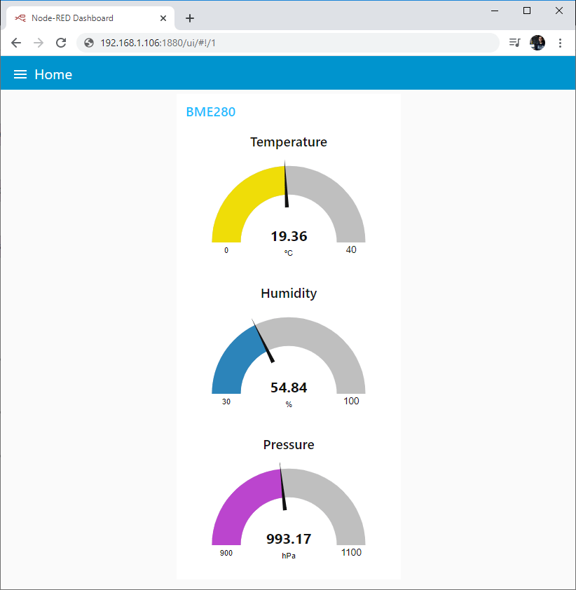 ESP8266 NodeMCU MQTT Publish Temperature Humidity Pressure Node-RED Dashboard