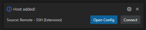 New host added to VS Code Remote