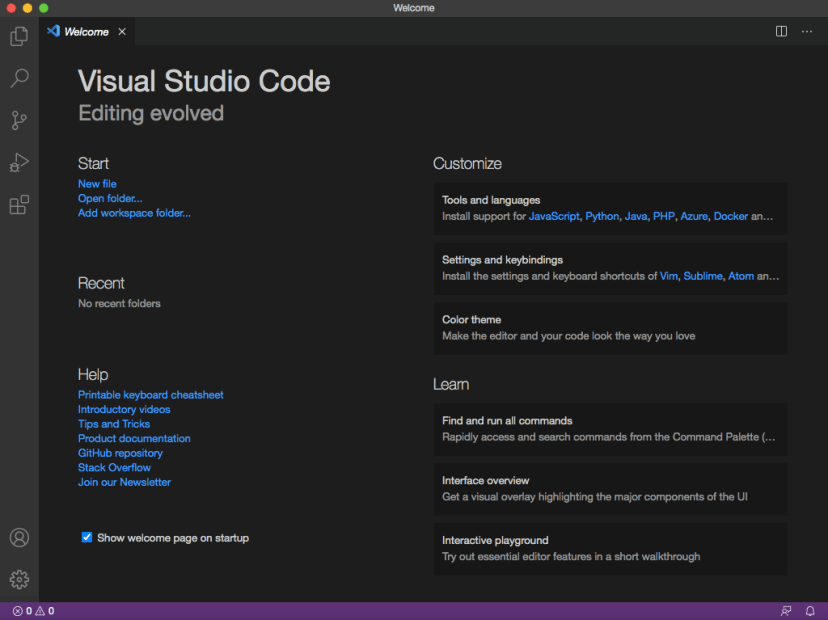 Microsoft Visual Studio Code VS Code Installation wizard welcome screen on Max OS X