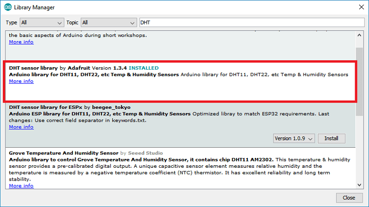 Installing Adafruit DHT library