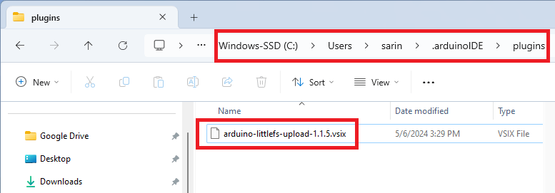 Moving LittleFS uploader to the plugins folder arduino ide 2