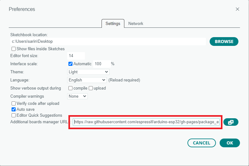 Additional URLs Field ESP32 Arduino 2